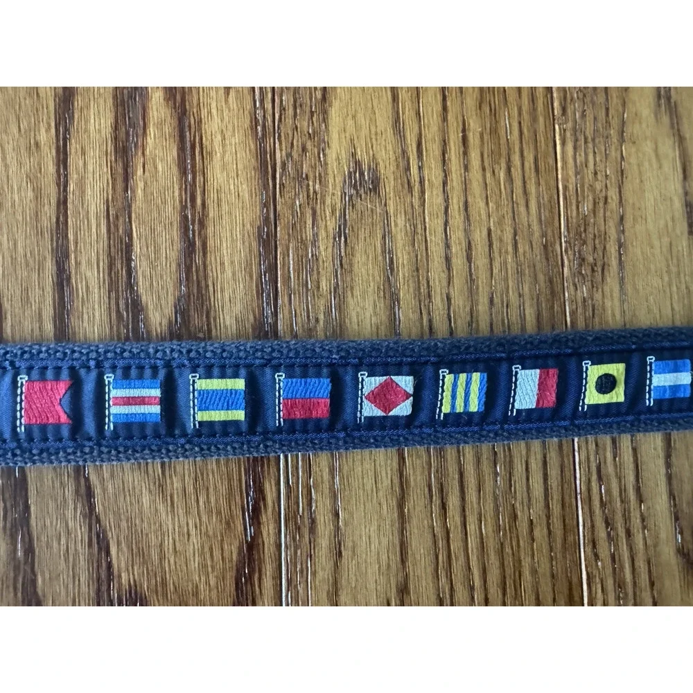 Leather Man Ltd Belt Mens 36 Navy Web Brass Buckle Embroidery Nautical Flags USA